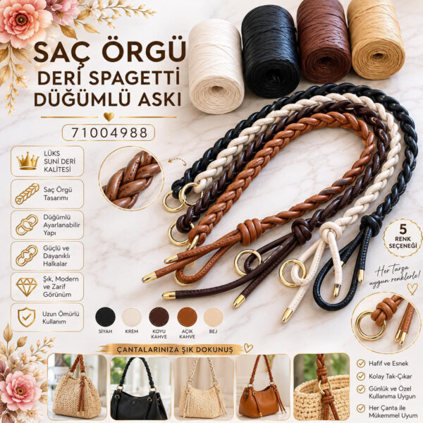 SAÇ ÖRGÜ DERİ SPAGETTİ DÜĞÜMLÜ ASKI